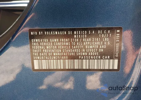 2018 Volkswagen Jetta 1.4T S from USA, damaged, VIN 3VW2B7AJ3JM251660